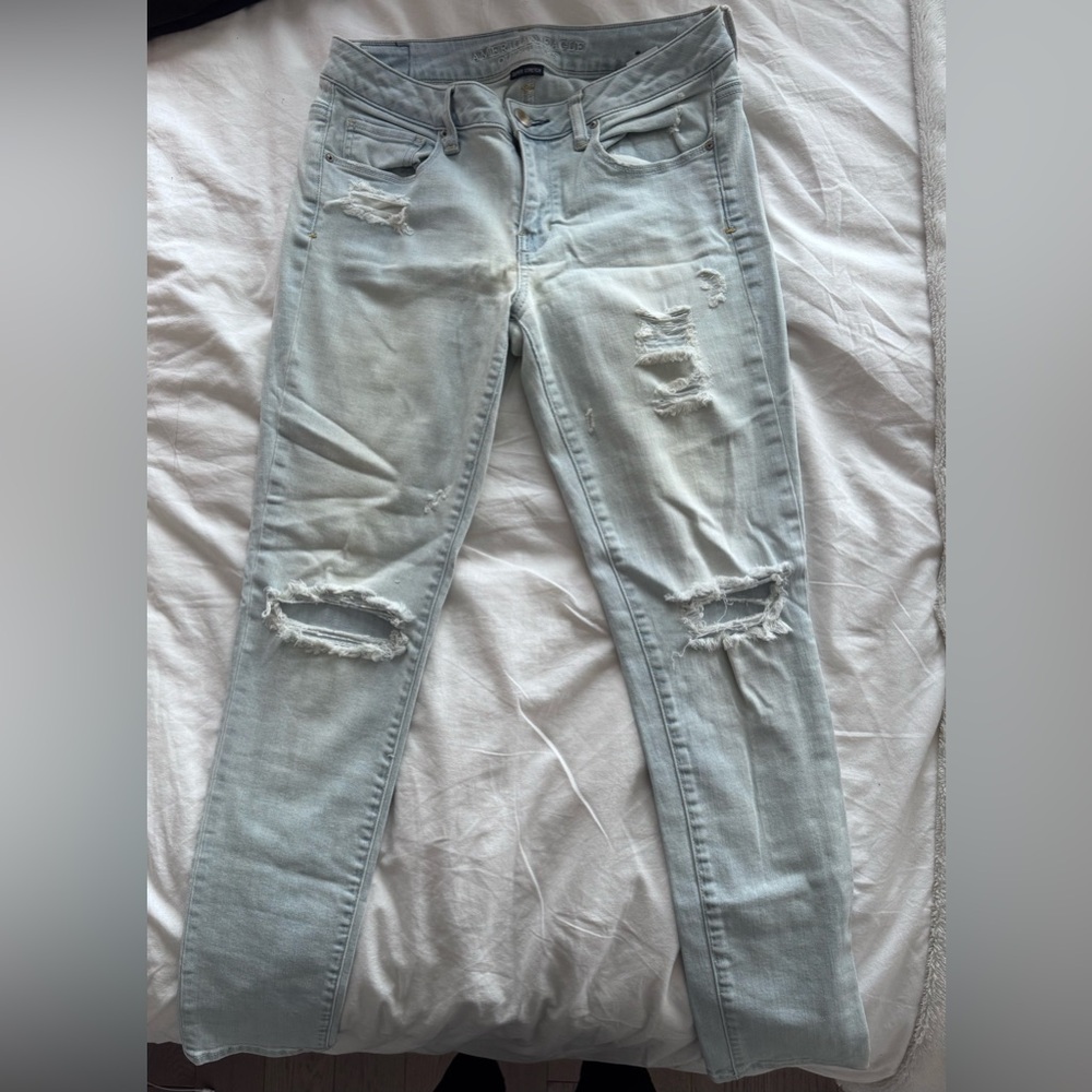 American Eagle Outfitters Light Blue Ripped Skinny Jeans